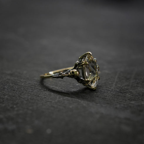 Elysium Ring - Herkimer Diamond - Antiqued Yellow Gold
